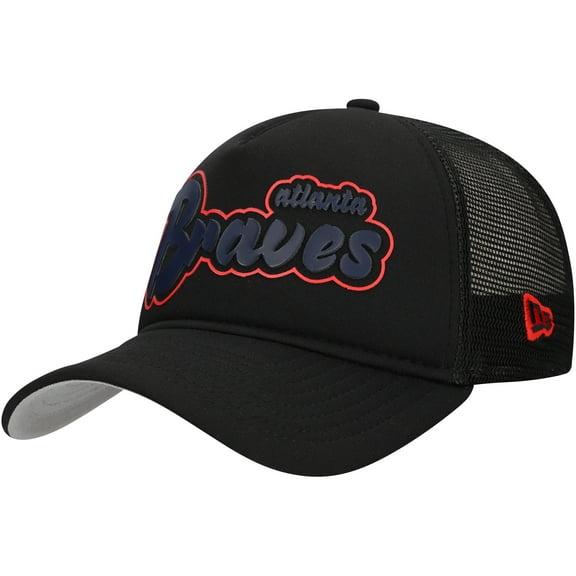 Men's New Era Black Atlanta Braves Retro Bold A-Frame Trucker 9FORTY Adjustable Hat