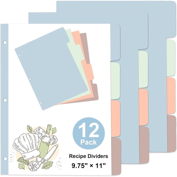 12 Sheet Recipe Dividers for 3 Ring Binder with 4 Tabs 9 3/4"x11" Paper Recipe Binder Dividers Blank Recipe Organizer Personalized Family Recipe Binder for Kitchen (Morandi)
