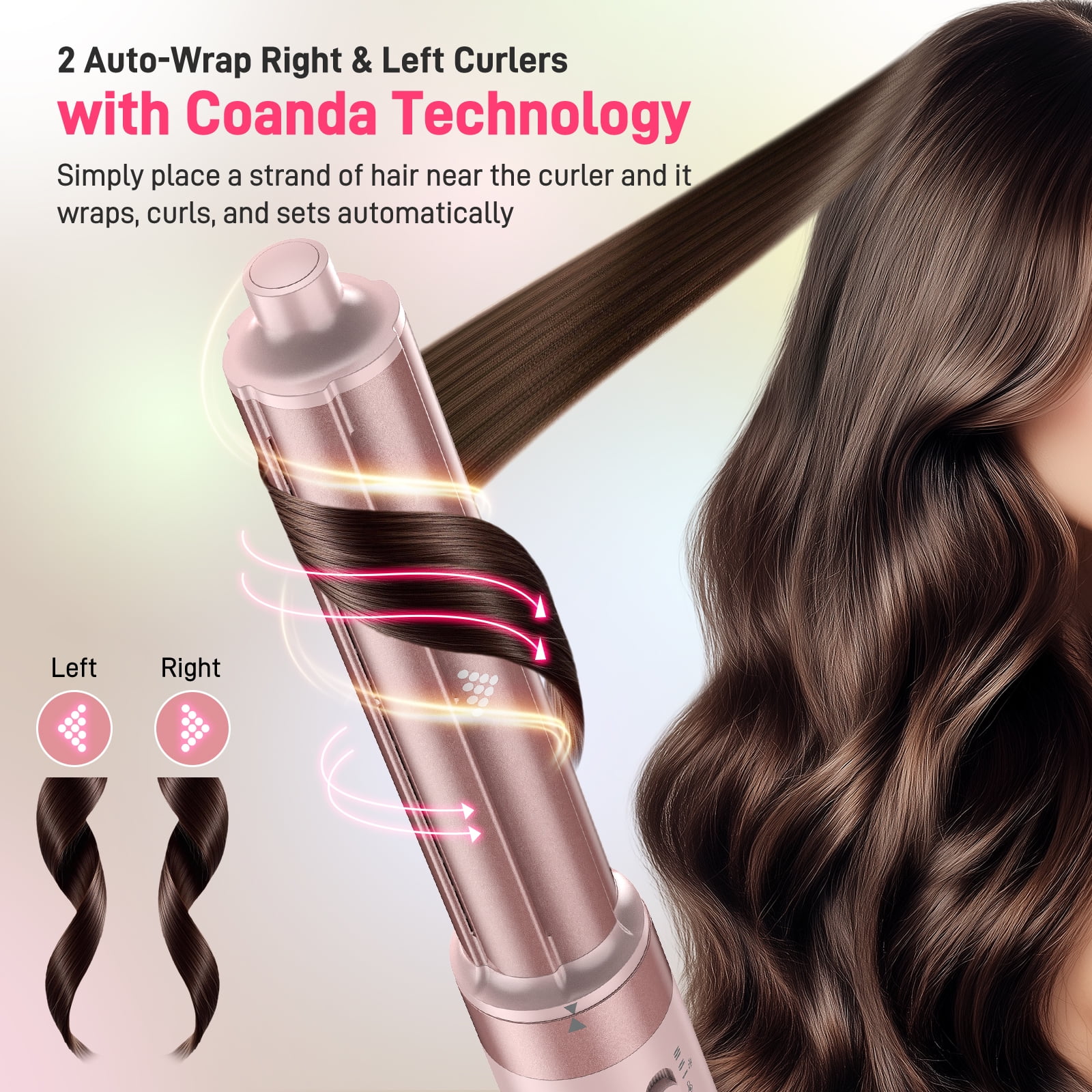 RACCOMB Dual Voltage Hair Styler 5-in-1 High-Speed Dryer Brush with Negative Ion Technology, Pink