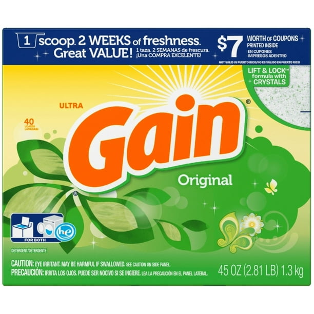 2 Pack Gain, Powder Laundry Detergent, Original 40 Loads 45 oz