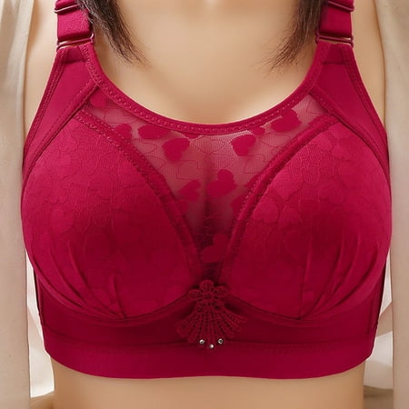 Elvqul Bras for Women Wirefree Plus Size Bralette Lace Red Breathable Underwear Nylon Comfy Underwire Bras