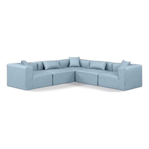 Meridian Furniture Cube Lt. Blue Vegan Leather 5-Pc. L-Shaped Modular Sectional