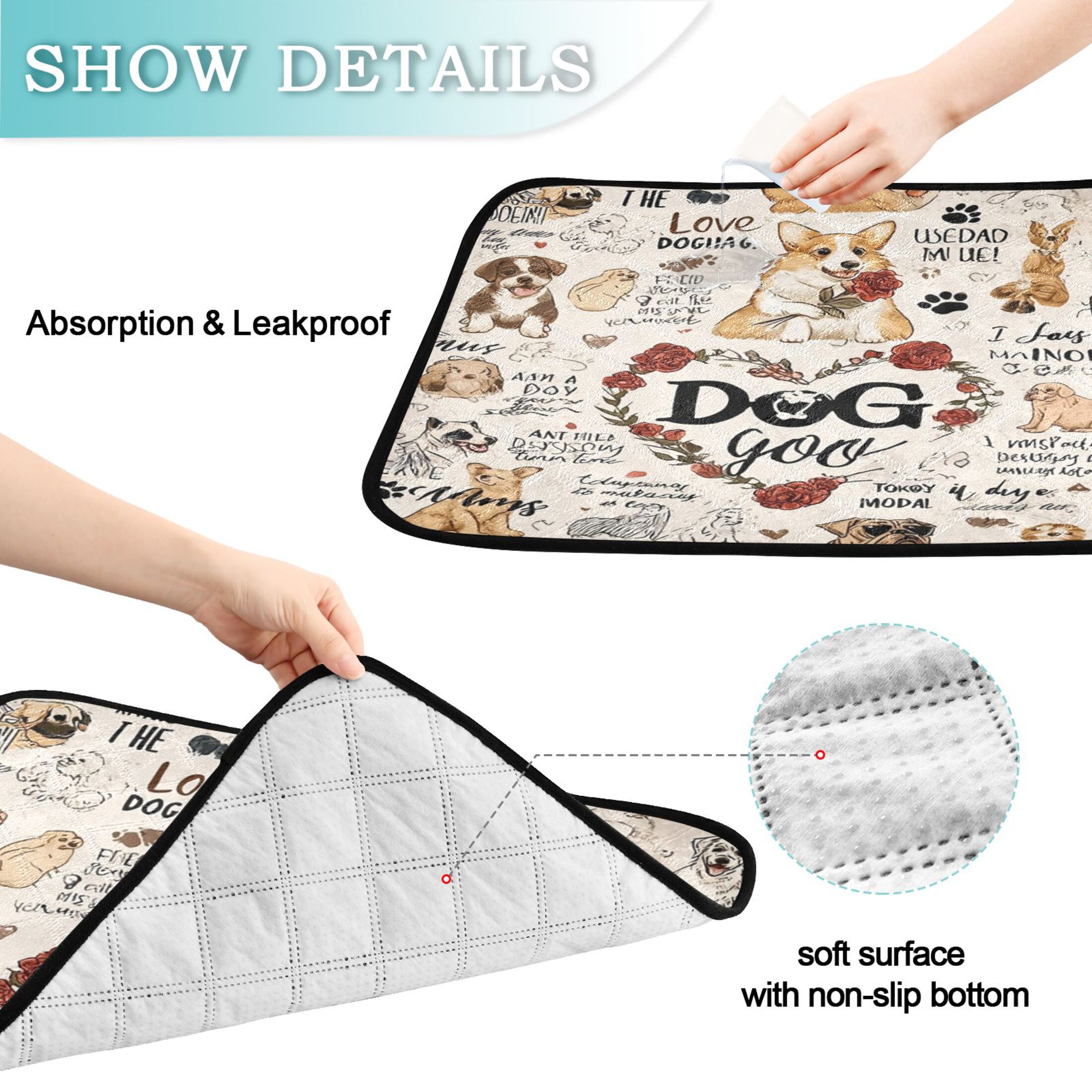 IAUYY Washable Pee Pads for Dogs Smallx3 Absorbent and Leak-Proof Non-Slip Reusable Puppy Pee Pads for Dogs Applicable to Playpen Potty Crate Valentine's Day for Dogs