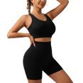 thumbnail image 2 of RFQWOVSR Women 2 Piece Cross Back Workout Set High Support Sports Bra with High Waist Peach Hip Shorts Yoga Outfit L, 2 of 5