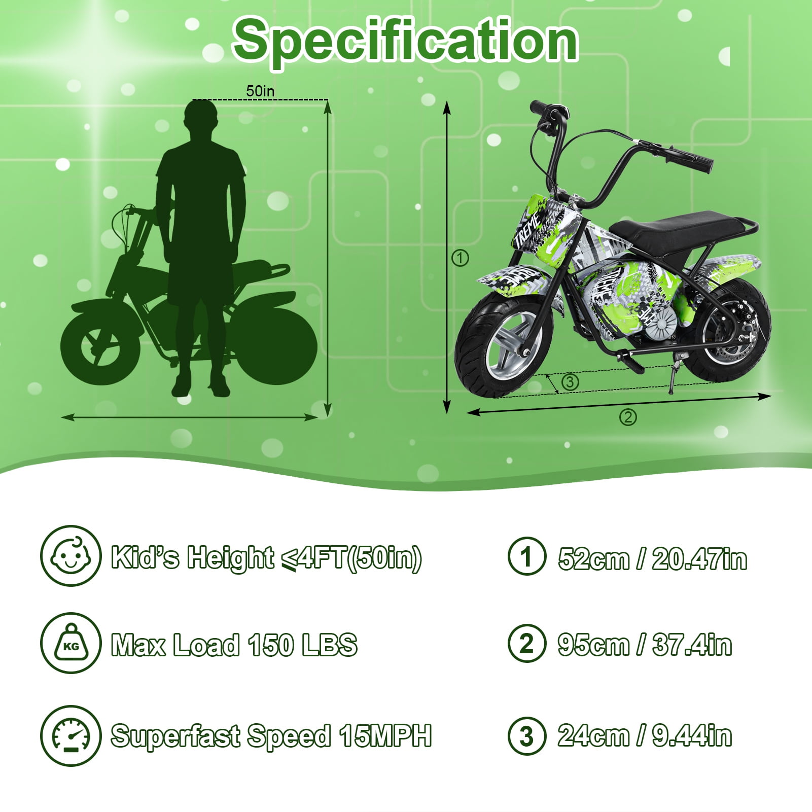AQCW Electric Dirt Bike for Kids 8-14,24V 250W Off-Road Bike Motocross,Powerful Motorcycle for Kids,with 13.67MPH Fast Speed,Rubber Tires,Twist Grip Throttle Green