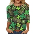 thumbnail image 1 of lcziwo Haut à Manches 3/4 Imprimé pour la Saint-Patrick pour Femmes, T-Shirt Trèfle Chanceux Manches 3/4 Col Rond Mode, S-2TG m, 1 of 4