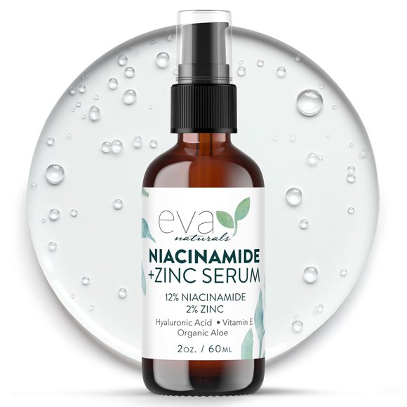Eva Naturals Niacinamide Serum for Face with Zinc PCA & Botanical Hyaluronic Acid – Pore Minimizer, Dark Spot & Redness Relief, Skin Tone & Texture Support – Lightweight Cream Alternativ