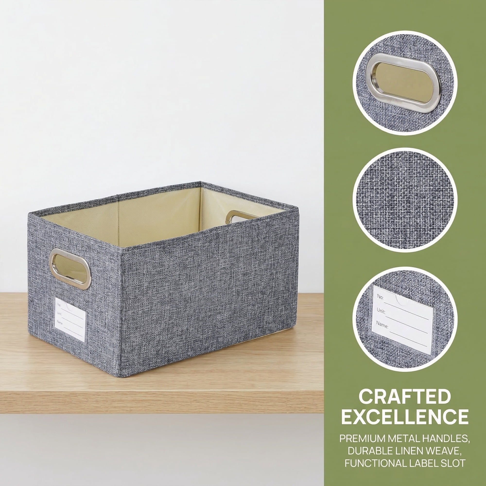 Unique Bargains Storage Bin with Handles for Shelves Closet Gray 9.8" x 15" x 8.3"