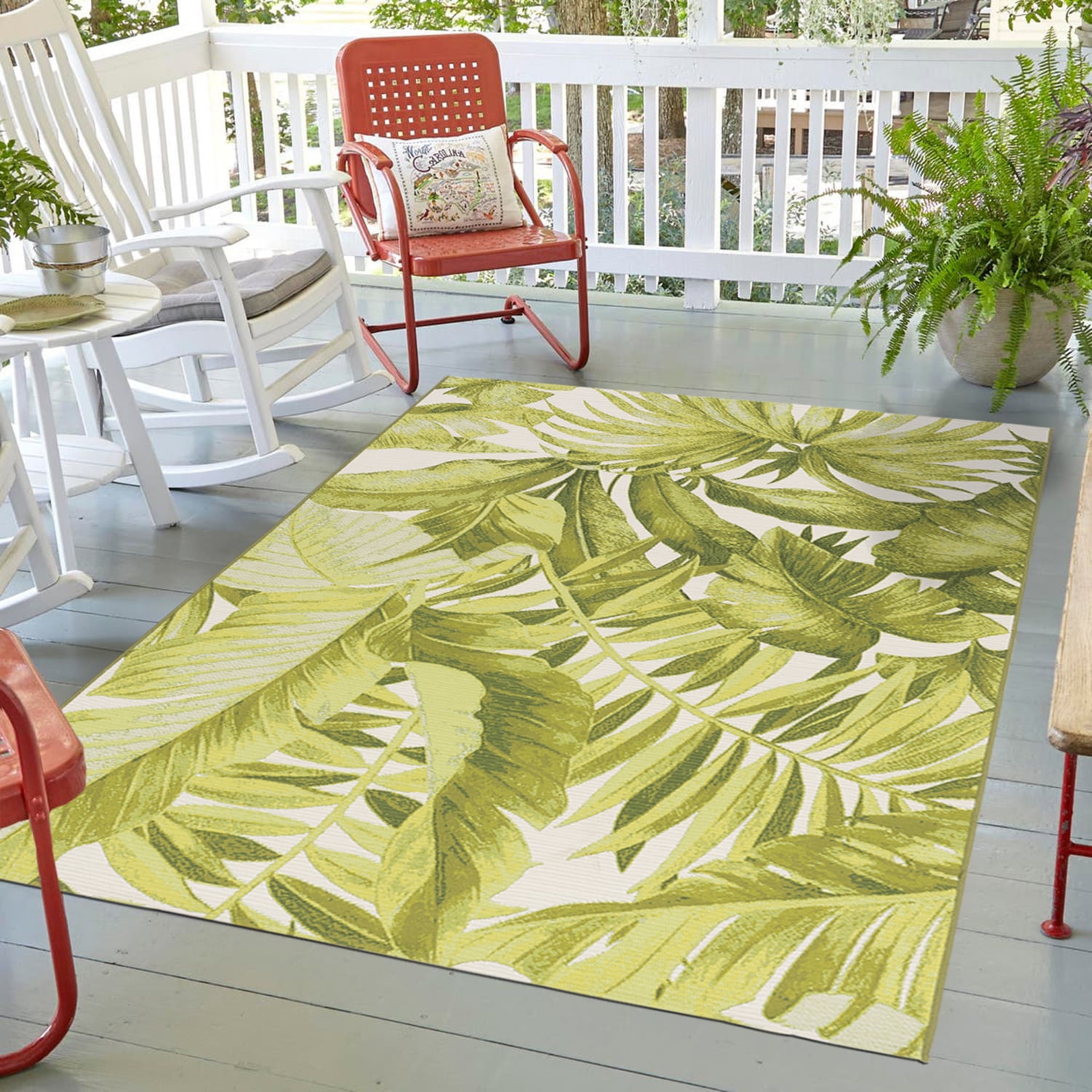 Quick Dry Green Leaves Indoor Outdoor Rug