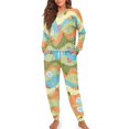 thumbnail image 3 of HELLHERO Floral Printed Women's Pajama Sets Crewneck Loungewear Long Sleeve Sleepwear with Jogger Pants Lounge Set, 2XL, 3 of 5