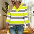 thumbnail image 6 of CLOISE 3/4 Length Sleeve Womens Tops V Neck Shirt Striped Pullover Casual Fall Winter Clothes Yellow M, 6 of 8