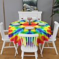 thumbnail image 2 of Rainbow Tie Dye Mandala Pattern Round Tablecloth 60"x60",Wrinkle Wipeable Table Cloth for Kitchen Dining Room Picnic Patio Party, 2 of 6