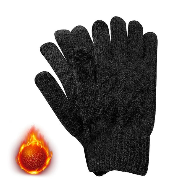 Knit Screen Gloves Winter Five Finger Couple Cycling Plus Fleece Student Thickened Warm Retro Woman