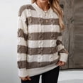 thumbnail image 5 of Daznico Women's Autumn and Winter Retro Loose Round Neck Pullover Striped Sweater Top,Sweaters For Women-Coffee-M, 5 of 9