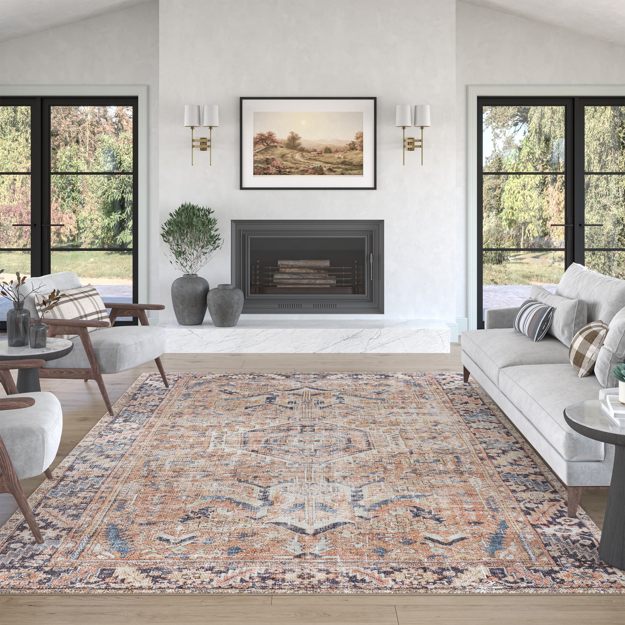 Traditional 5x7 Area Rug (5'3'' x 7'3'') Persian Rust, Beige Living Room Easy to Clean Machine Washable