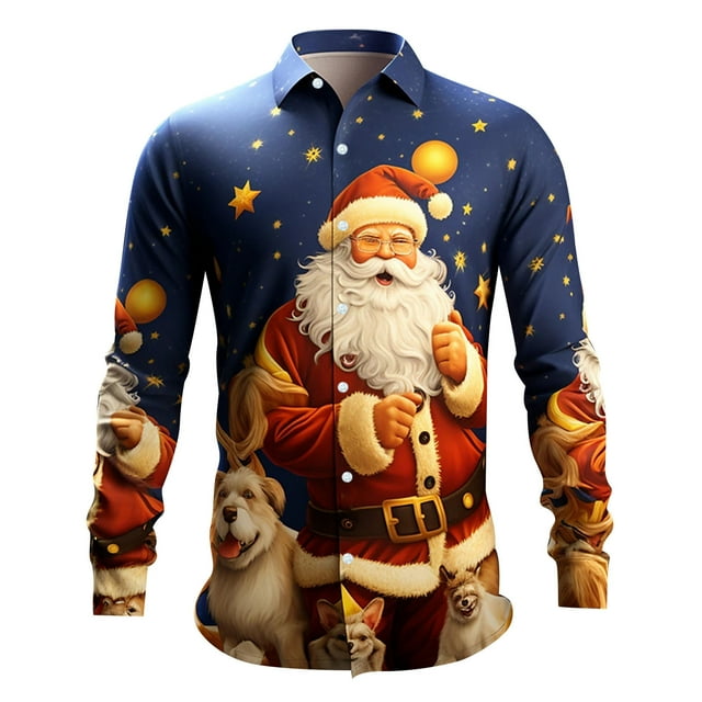 Men's Shirts Santa Digital 3D Printed Button Lapel Long Sleeve Apparel for Christmas Celebrations