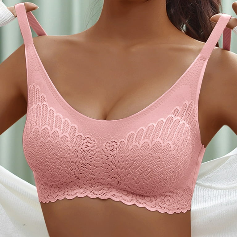 Eashery Minimizer Bras for Women Women's Wireless Plus Size Bra Cotton  Support Comfort Unlined Sleep Pink 3X-Large 