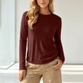 thumbnail image 2 of Tqcoqu Women's Solid Crew Neck Long Sleeve T-Shirt,Curved Hem Soft Stretch Basic Layering Top,Casual Daily Base Tee, 2 of 10