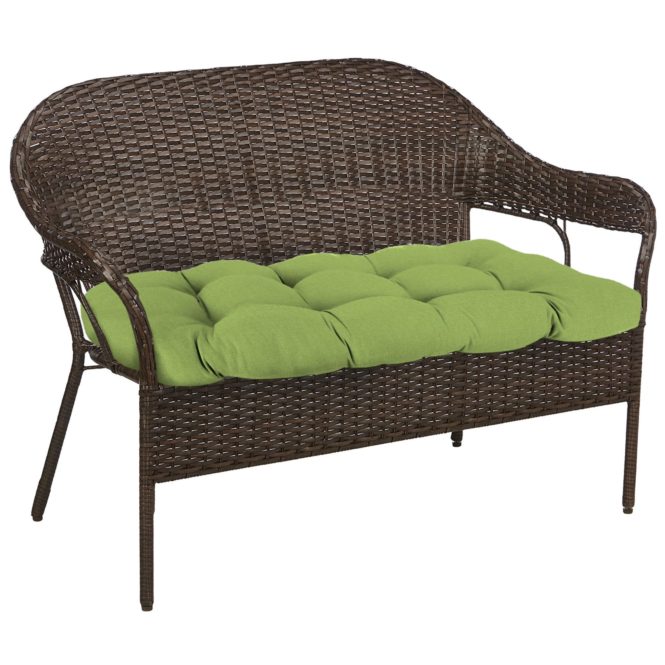 Jordan Manufacturing 44" x 18" McHusk Leaf Green Crosshatch Rectangular Tufted Contoured Crosshatch Outdoor Wicker Settee Bench Cushion