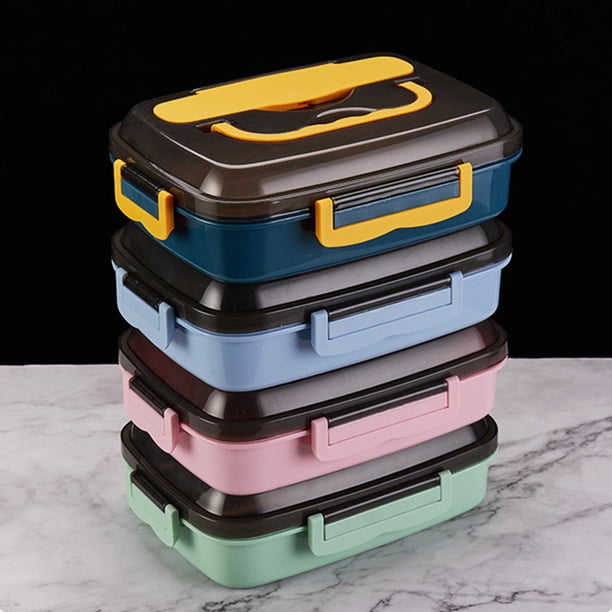 Caja de fiambrera Bento de 3 compartimentos de 1000 ml para adultos - A prueba de fugas, para microondas y utensilios de acero inoxidable (palillos y cuchara) - 1 pieza, azul oscuro