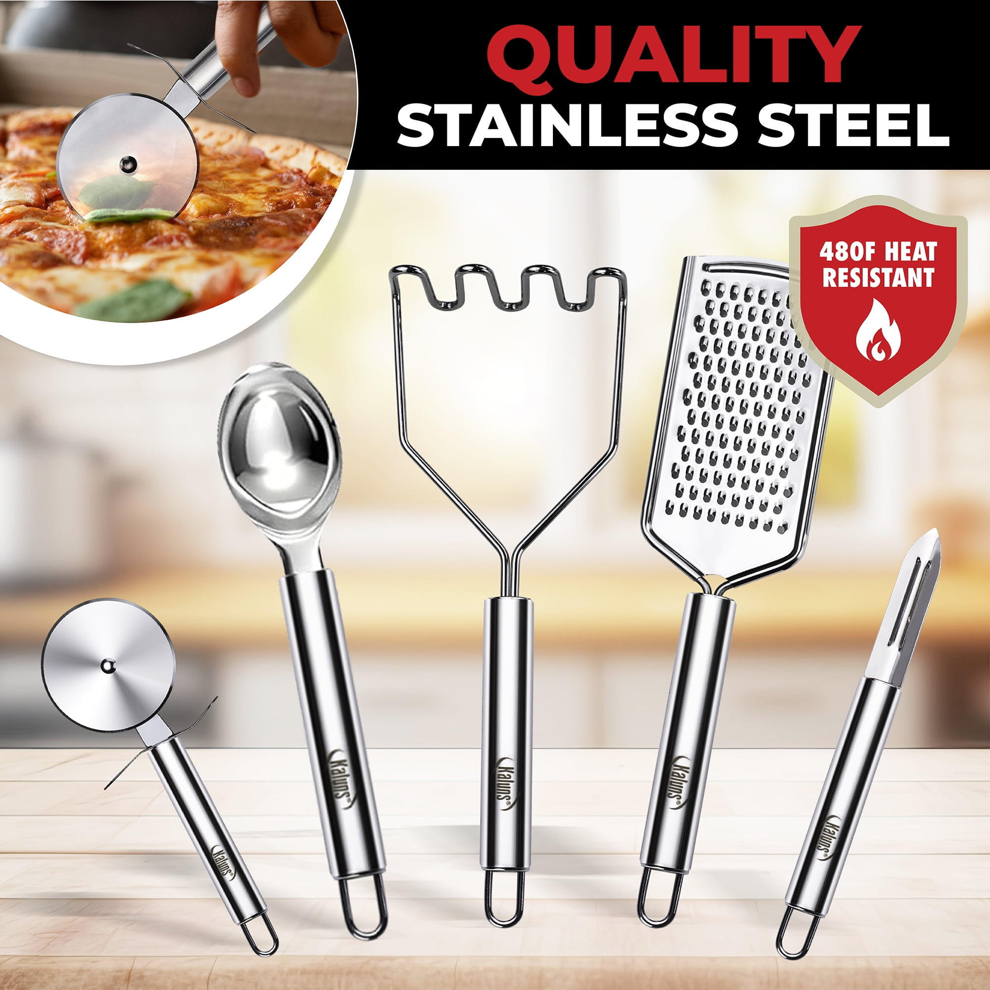Kaluns Kitchen Utensils Set, 50 Piece Silicone And Stainless Steel Cooking Utensils, Dishwasher Safe and Heat Resistant Kitchen Tools