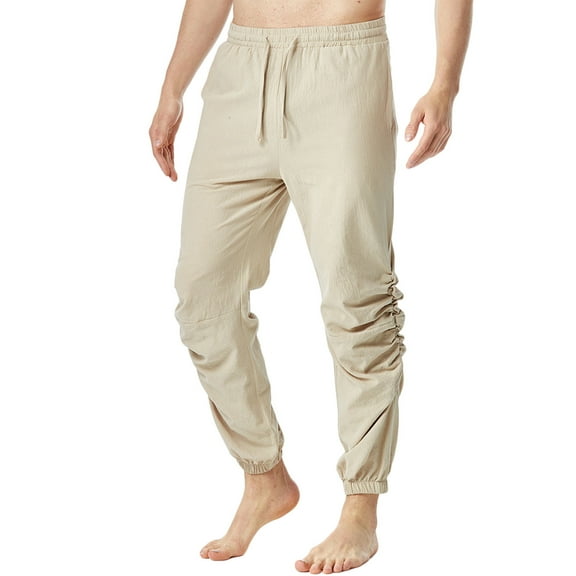Besolor Mens Casual Pants Elastic Waist Drawstring Straight Leg Pants Comfy Solid Color Lounge Trouser with Pockets