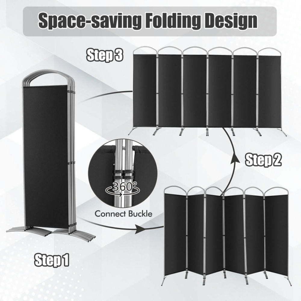 Resenkos Room Separator, Room Divider Panel,6 Feet 6-Panels Freestanding Folding Privacy Screen-Black