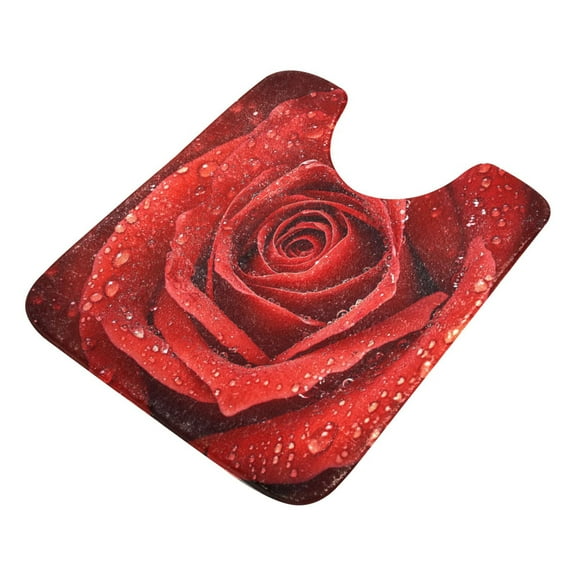 2 Piece Soft Bathroom Rug Set Red Roses Bath Mat and U-Shaped Toilet Contour Rug (16"x24" 20"x24")
