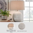 thumbnail image 3 of Signature Design by Ashley Jamon Ceramic Table Lamp, Beige, Textured Accent Lamp with Fabric Drum Shade and 3-Way Switch, 3 of 4