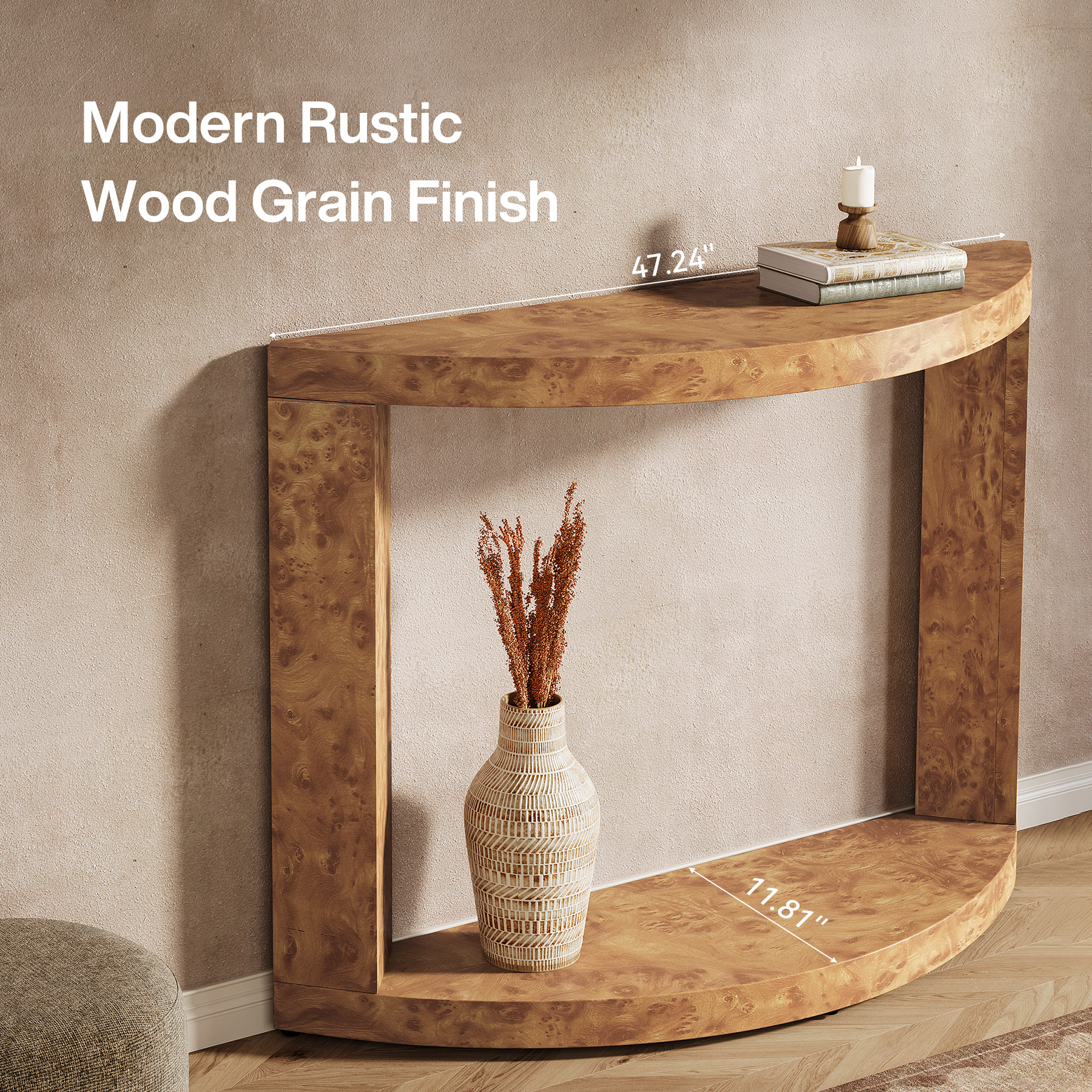 Finmind 2-Tier Console Table for Living Room, 47.24" Modern Entryway Table for Foyer, Hallway, Brown