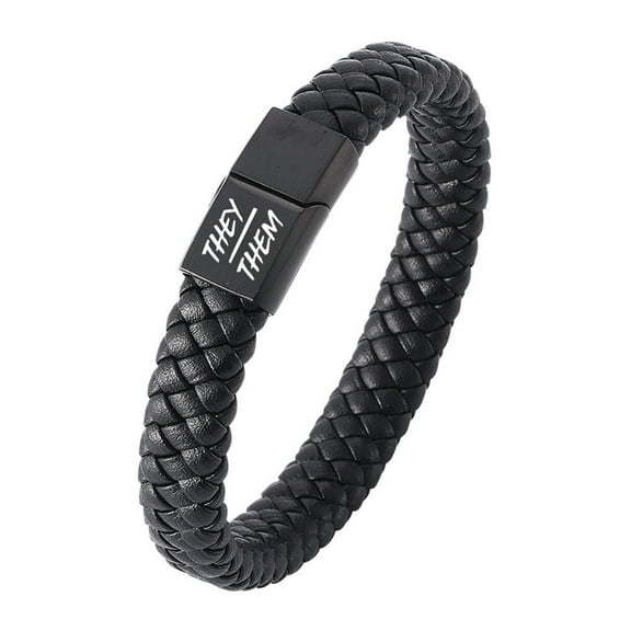 They Them Pronouns Jewelry - Transgender Genderfluid Nonbinary Gender Identity Magnetic Leather Bracelet - They/Them/Their NB Pride Pronouns Bangle for Male Female