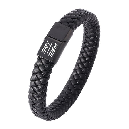 They Them Pronouns Jewelry - Transgender Genderfluid Nonbinary Gender Identity Magnetic Leather Bracelet - They/Them/Their NB Pride Pronouns Bangle for Male Female