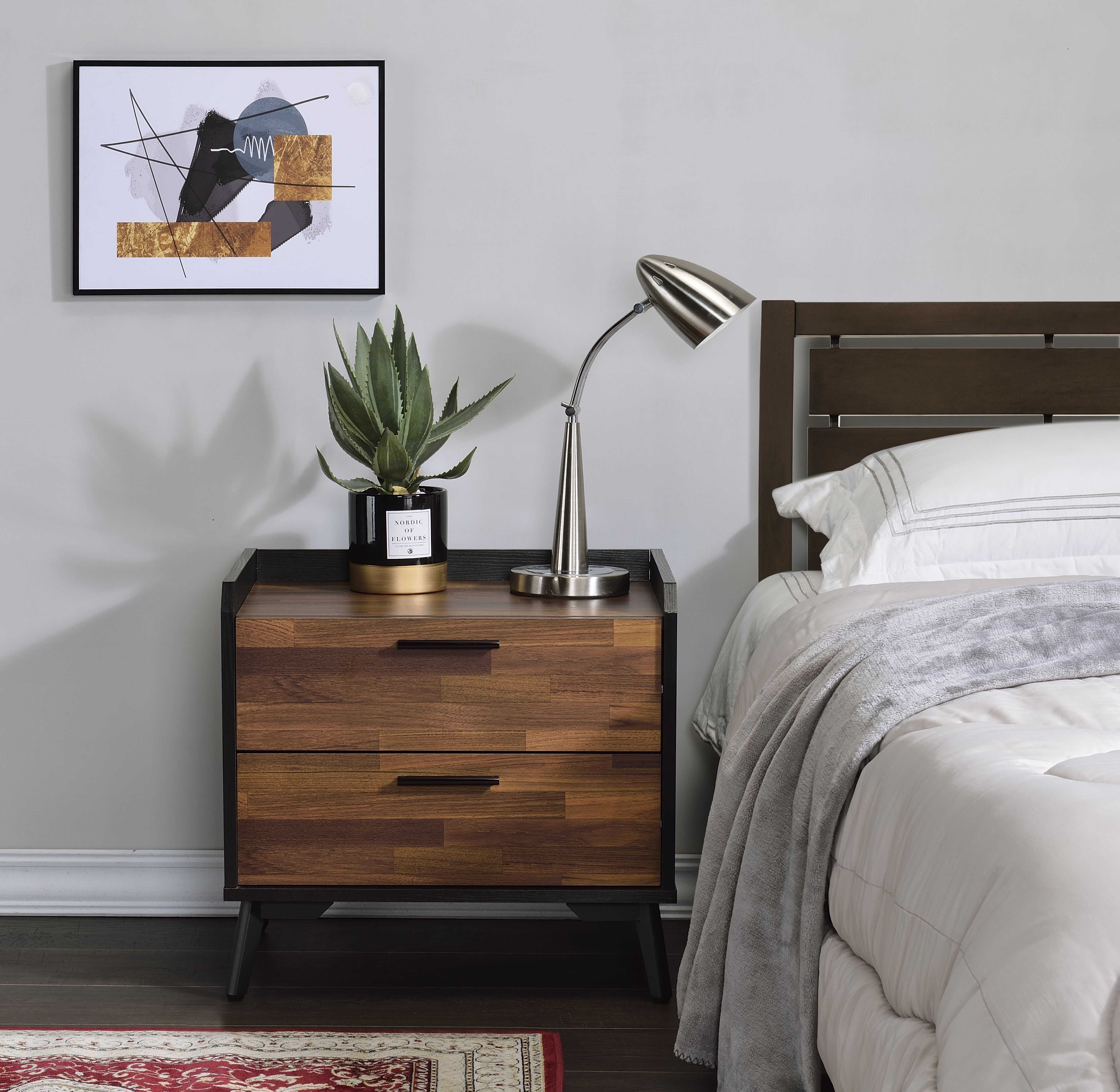 Jiranty Industrial Walnut & Black Metal Accent Table with Storage