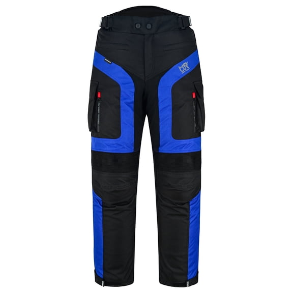 TourPro Men’s Waterproof Motorcycle Riding Pants – 600D Cordura Textile, CE Knee Armor, Removable Thermal Liner, Air Vent Zippers, Cargo Pockets Blue Size-36W-32L Inseam