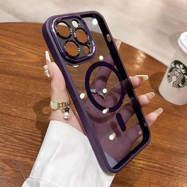 OVFD Zentric Funda para teléfono iPhone, Tintada a prueba de golpes, magnética, transparente, de silicona acrílica, compatible con iPhone 15, 14, 13, 12 Pro Max (gris, para iPhone 15 Pro Max)