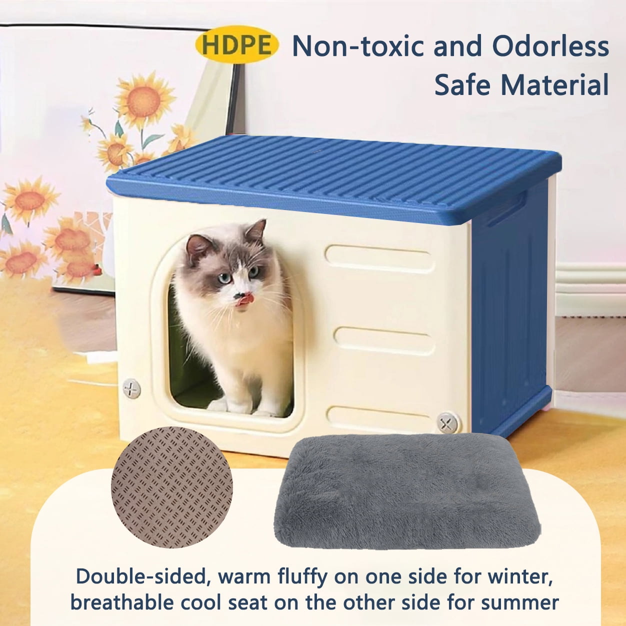 Pempet Plastic Cat House Waterproof Cat Shelter for Outdoor Indoor