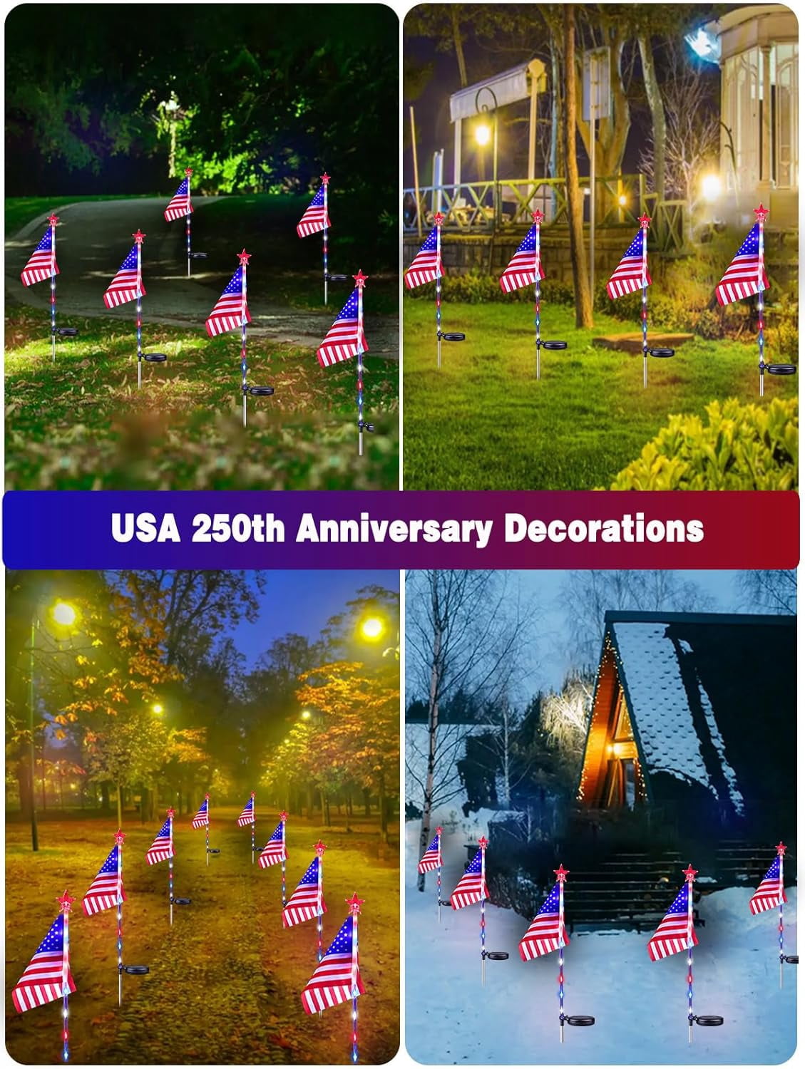 BZPIZ American Flag Solar Lights Outdoor, 4th of July Decorations Red White and Blue Star Lights, 2 Modes Waterproof Patriotic Lights for Anniversary Independence Memorial Day Garden Yard