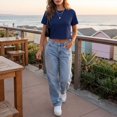 thumbnail image 7 of Dwellite Workout Crop Tops Oversized Tshirts for Women Drop Shoulder Crewneck Short Sleeve Shirts 2026 Navy L, 7 of 7