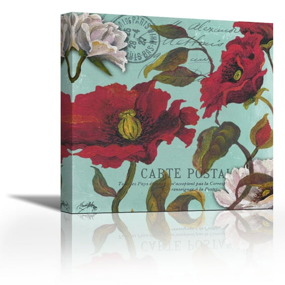 Paris Aqua Flowers I - Contemporary Fine Art Giclee on Canvas Gallery Wrap - wall décor - Art painting - 32 x 32 Inch - Ready to Hang