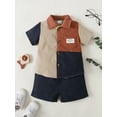 thumbnail image 2 of 4T Baby Boys Clothes 5T Boys 2PCS Summer Outfits Set Lapel Design Toddler Boys Short Sleeve Color-blocked Shirt Top Shorts Set Blue, 2 of 7