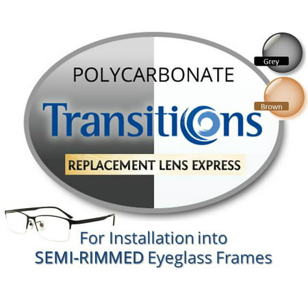 Single Vision Transitions Polycarbonate Prescription Eyeglass Lenses, Left and Right (One Pair), for installation into your own Semi-Rimless (grooved) Frames, Anti-Scratch Coating Included
