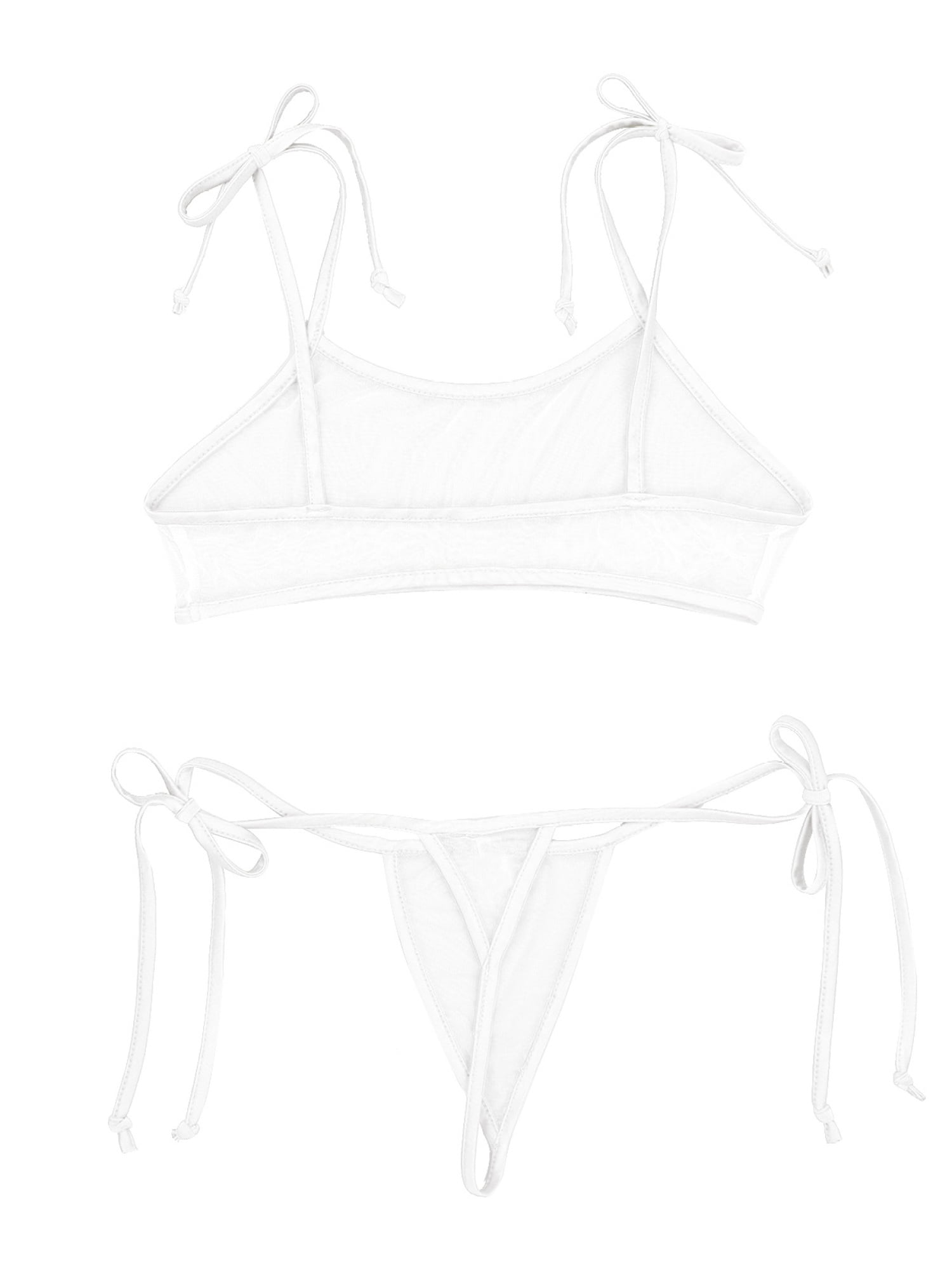 YEAHDOR Womens See Through Sheer Mini Bikini Set Micro Bathing Suit  Self-tie Bra Top with G String Swimsuit Rose&Black One Size 