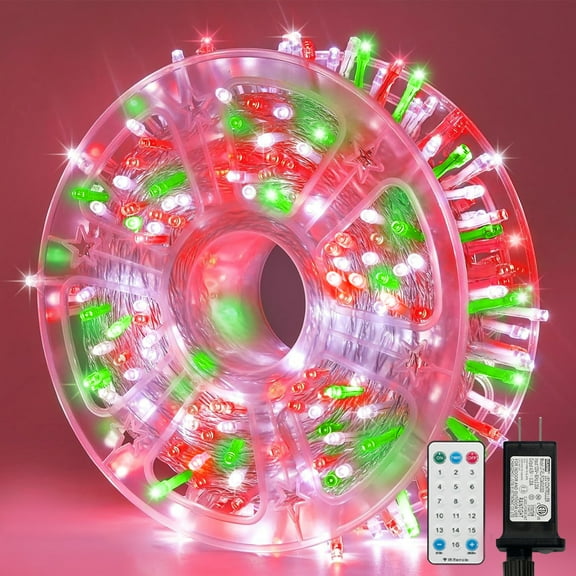 165FT 500 LED String Lights, Red/Green/Cool White Fairy Lights Plug in, 16 Modes Transparent Wire, 3m Power Cord, 29V Low Voltage for Indoor Outdoor Christmas Wedding Decoration