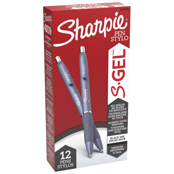 Sharpie SGel Retractable Gel Pens, 0.7 mm, Black Ink/Blue Barrel, Pack