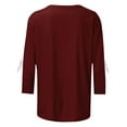 thumbnail image 4 of Lenpel Women's 3/4 Sleeve Tops Plus Size Crew Neck Soft Casual T Shirts Trendy Basic Tees Loose Tunic Blouses with Bowknots(Wine,X-Large), 4 of 5