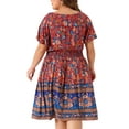 thumbnail image 4 of DARING DIVA Plus Size Floral V Neck Smock Waist Bohemian Midi Dress 3X Blue Red, 4 of 6