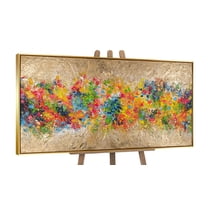 YS-Art Fireworks of Colors Acrylic Abstract Canvas Wall Art with Gold Frame, Modern Painting Home Decor, 24x48 in