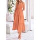 thumbnail image 3 of Vestido PRETTYGARDEN para mujer, midi, fruncido, de verano, marrón y naranja, 3 of 9