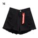 thumbnail image 1 of Pantalones cortos de mujer Vaqueros Cintura alta Agujeros destruidos Pantalones cortos con dobladillo deshilachado, Negro, M Eigraketly AP001525-02B, 1 of 7