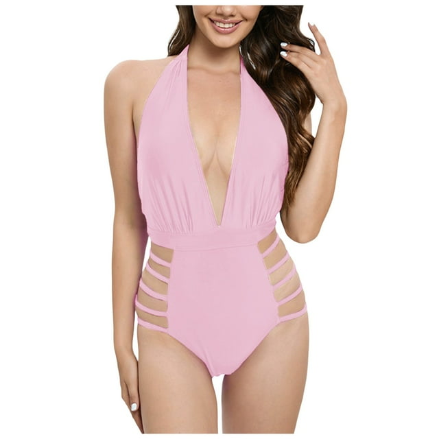 Maillot de Bain Bikini Bandage pour Femmes - Col en V Lacé, Design Dos Nu - Polyester, Tailles S-TG